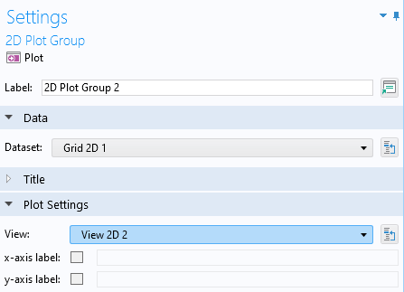 Part of the Settings window for a 2D Plot Group node showing the selection made for the View setting.