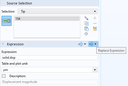 The Settings window for the Point Probe feature, with the Expression section expanded.