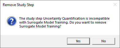 A dialog for removing and replacing a study step that includes some brief text asking you to confirm the action and a Yes button and No button in the lower-right corner.