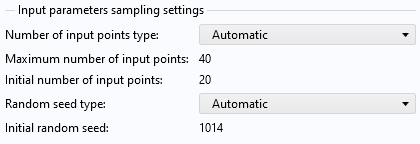 A close-up view of the input parameters sampling settings for the Uncertainty Quantification study.