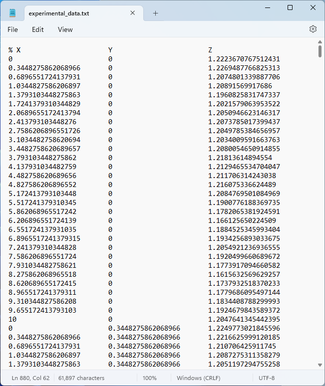 A screenshot of a text file containing three columns of numerical data.