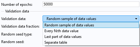 A close-up of part of the Deep Neural Network function, with the options for the Validation data setting expanded.