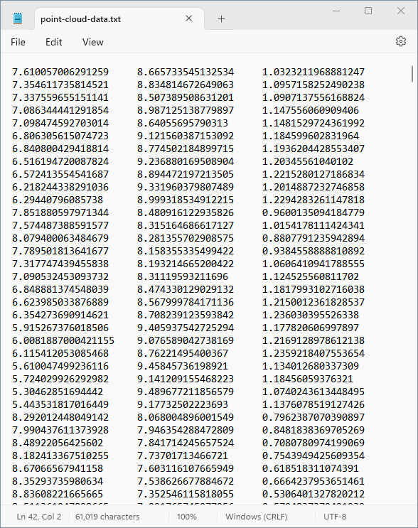 A screenshot of a text file containing three columns of numerical data.