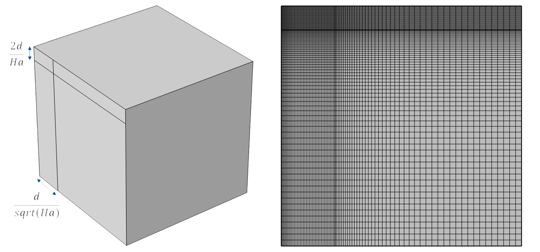 A 3D gray cube is shown with partitions next to a 2D meshed square of the cube.