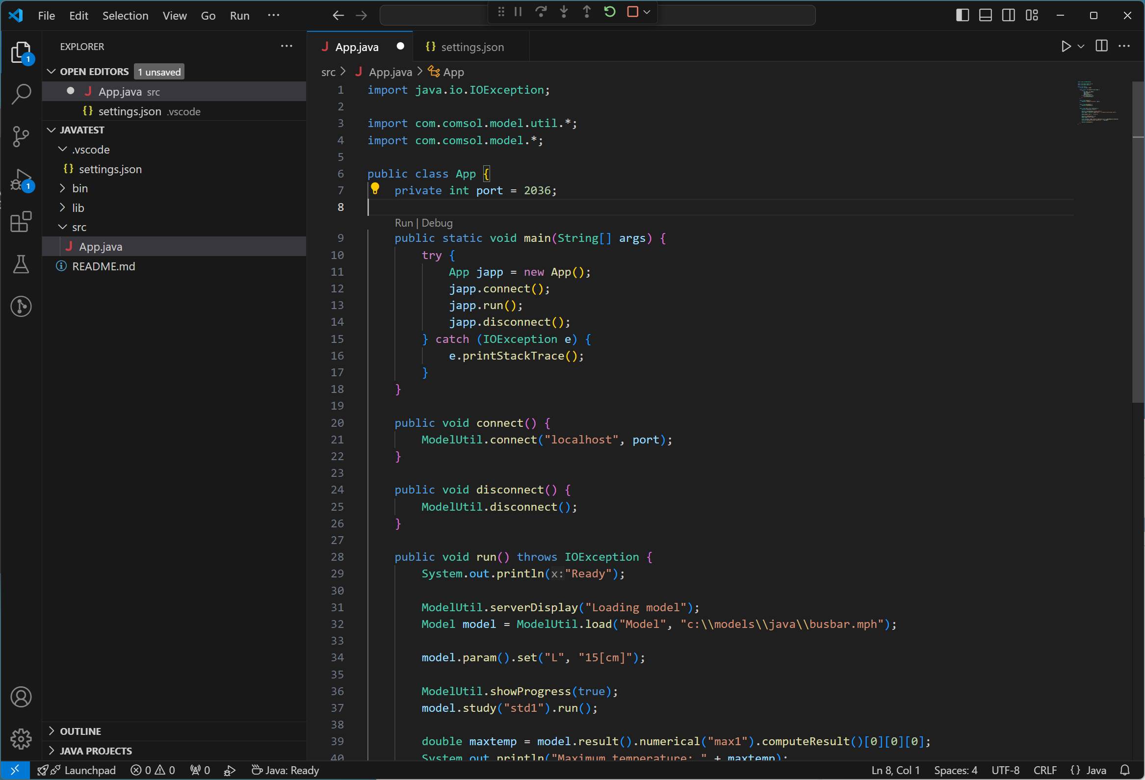 A screenshot of the code editor window open and containing several lines of text of code.