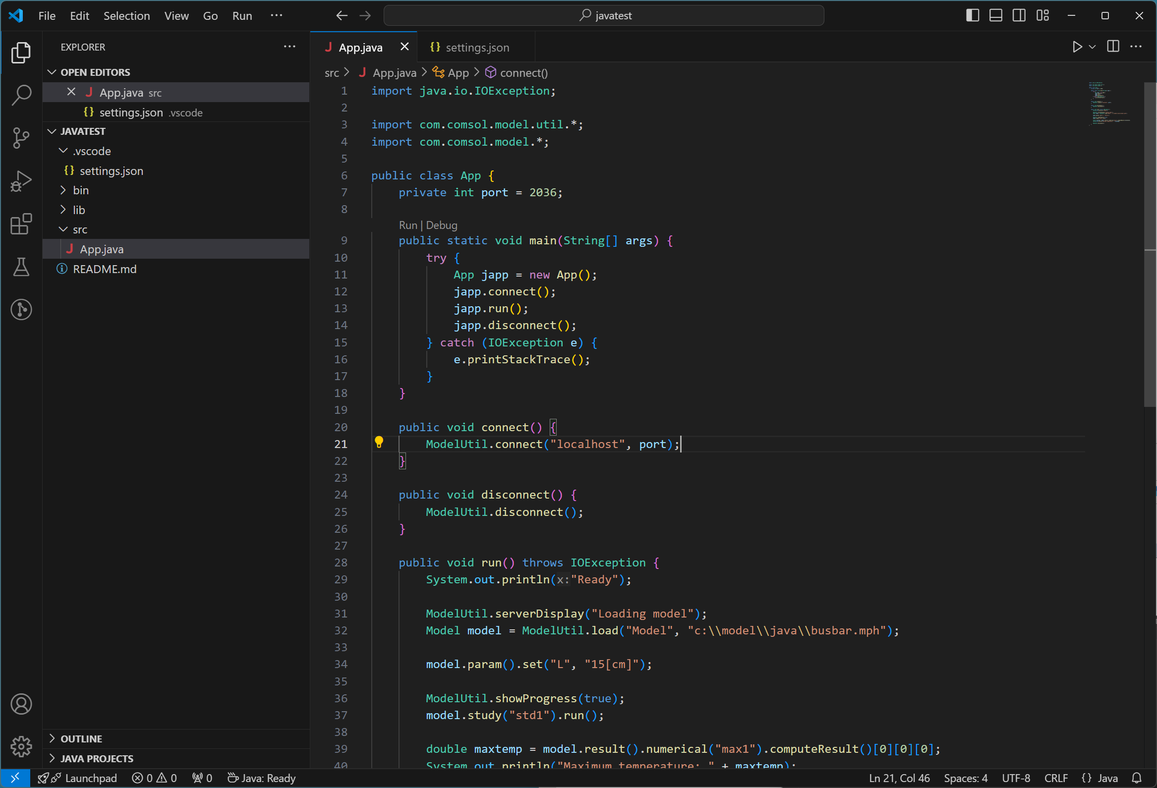 A screenshot of the code editor window open and containing several lines of text of code.