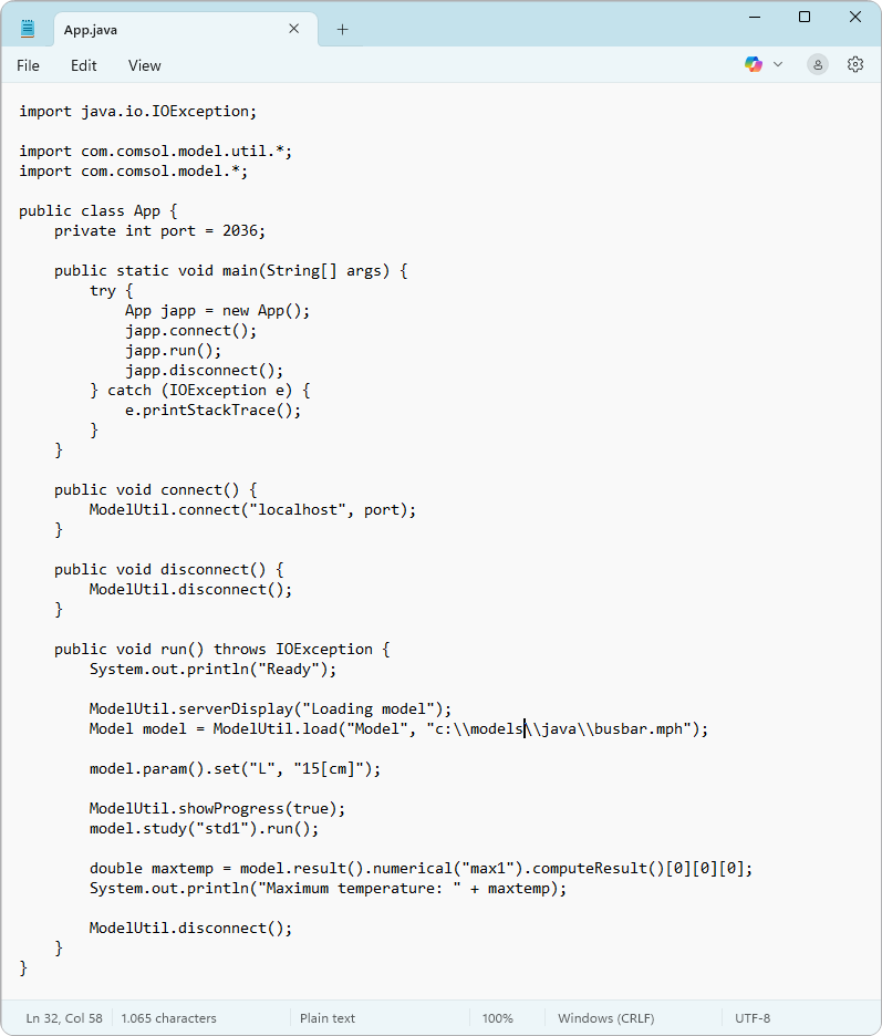 A screenshot of a Java file containing several lines of text.