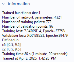 The Information section of the Settings window for the DNN function, which contains several brief lines of text.