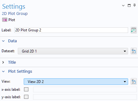 Part of the Settings window for a 2D Plot Group node showing the selection made for the View setting.