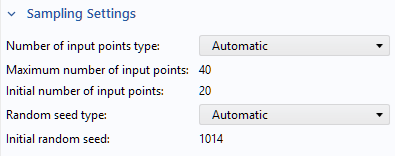 A close-up view of the input parameters sampling settings for the Uncertainty Quantification study.