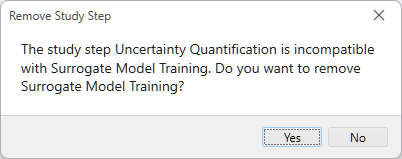 A dialog for removing and replacing a study step that includes some brief text asking you to confirm the action and a Yes button and No button in the lower-right corner.