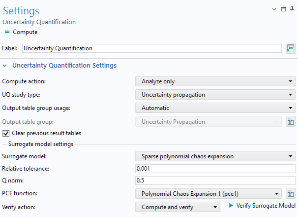 A close-up of the Data Column Settings section of the settings for the Polynomial Chaos Expansion function.