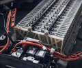 Lithium-ion batteries in a car repair shop.