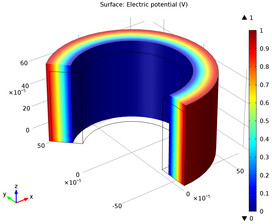 COMSOL model: Induced electric potential within the deformed piezoelectric tube