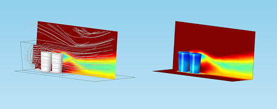 Modeling a homemade air conditioner: Streamlines and temperature distribution