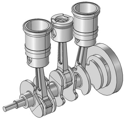 multibody dynamics: 3-cylinder engine