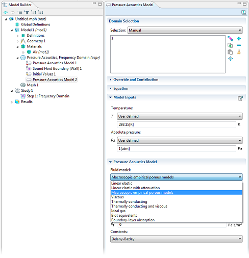 Acoustics Module user interface