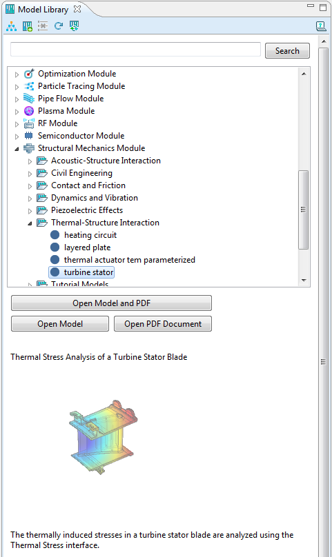Opening the turbine stator model in COMSOL Multiphysics