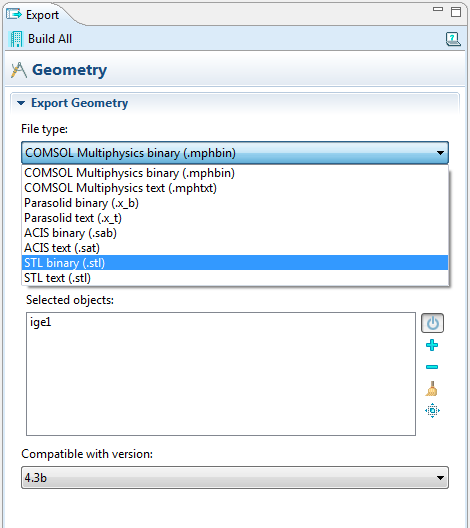 Geometry export: Set file type to STL binary