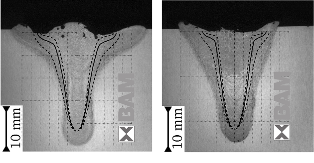 Welds with and without applied magnetic field