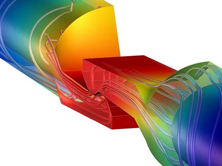 Contact switch showing temperature distribution and current density