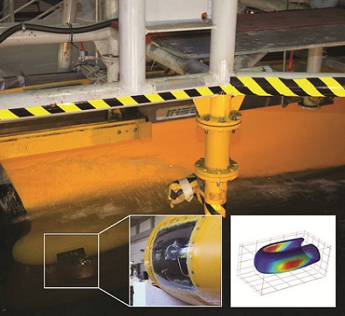 Scaled model of a sonar dome within a ship's bulbous bow