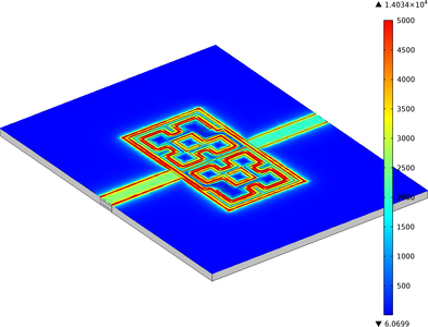 The electric field surrounding a fractal spiral resonator filter