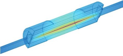 Simulation showing joule heating in a fuse