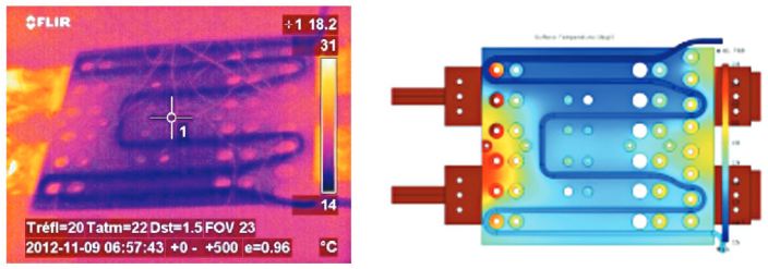 Thermal and simulated image of a busbar from Mersen