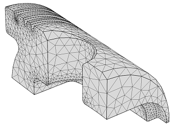 مدلی از بخش یک چهارم هندسه پیستون پس از اضافه شدن مش از پیش تعریف شده عادی