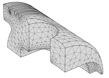 A model of one-quarter section of a piston geometry after a Normal predefined mesh has been added