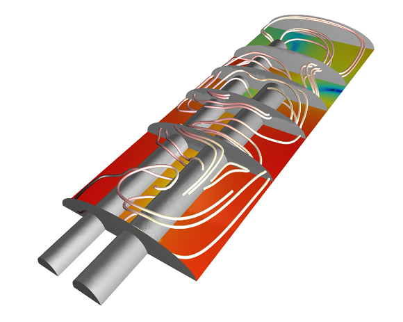 A small parametric model of a muffler for which speed-up was obtained