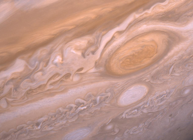 Photograph of Jupiter's storms near the Great Red Spot