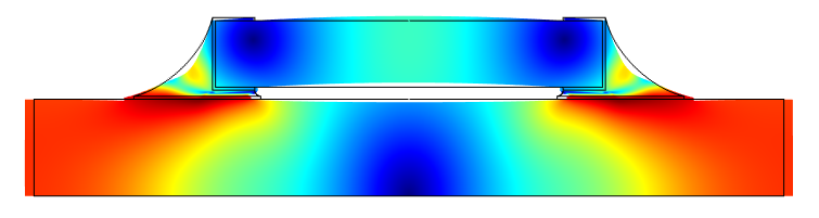 Schematic showing the end of a thermal load cycle of a surface mount resistor where displacement can be seen