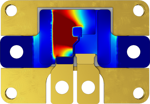 Simulation results depicting current density in the GaN package