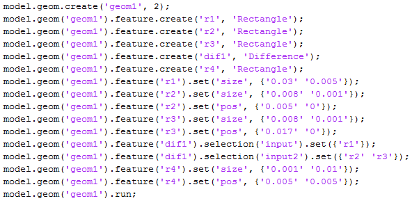 Example M-file code needed to make a geometry