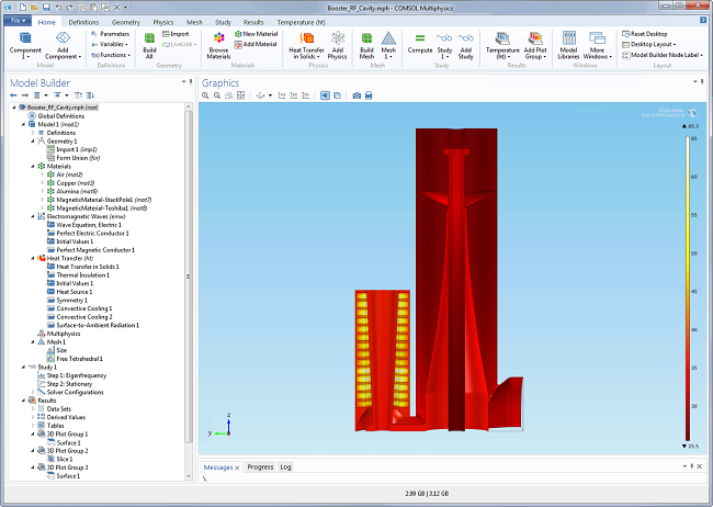 Screenshot of the Booster RF cavity model as seen in COMSOL Multiphysics