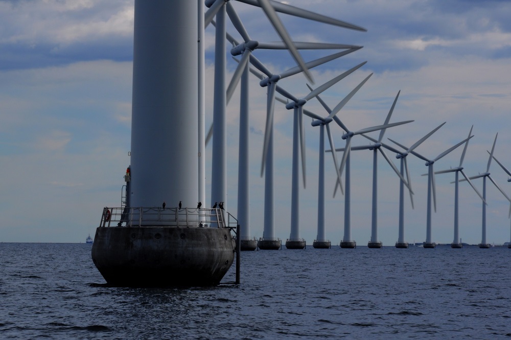 Offshore windmill turbines at a windfarm