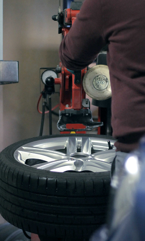 Image of the wheel assembly process