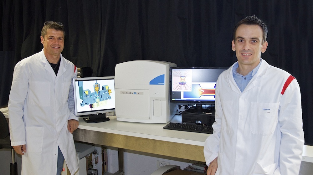 In the lab: Didier Crémien and Damien Isèbe of HORIBA Medical.