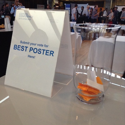 Sign advertising Best Poster voting at the COMSOL Conference 2014 Cambridge.