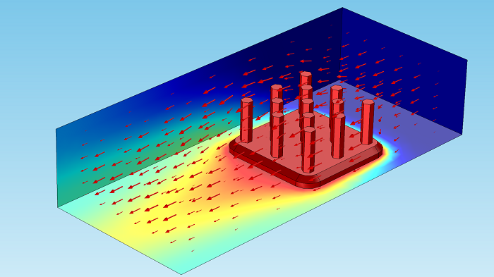 Arrow volume plots shown in a heat sink.