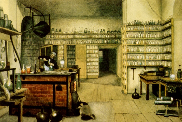 A painting showing Faraday in his lab.