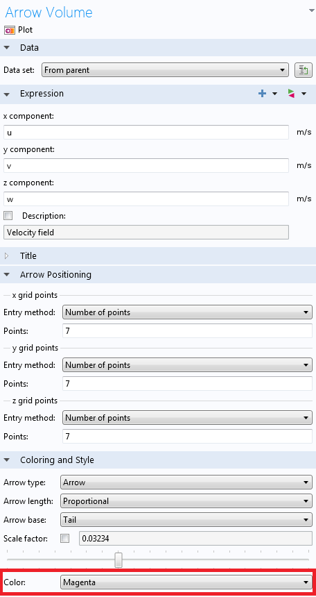 Settings for arrow color.