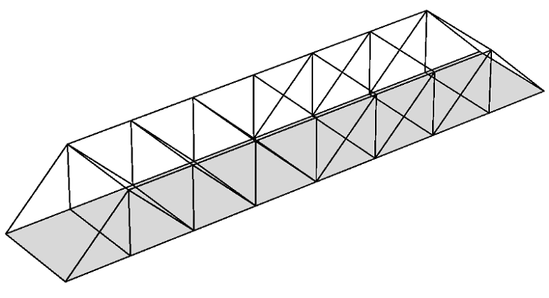 A Pratt truss bridge model geometry created with the Beam and Shell interfaces.
