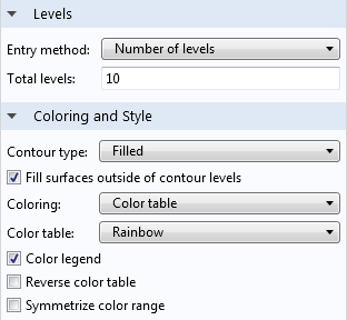 Screenshot of the settings window of the contour plot.