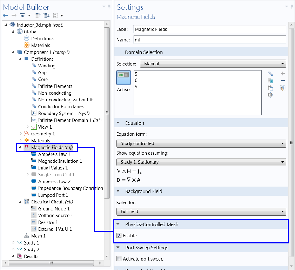 Enabling automatic meshing in the settings window.