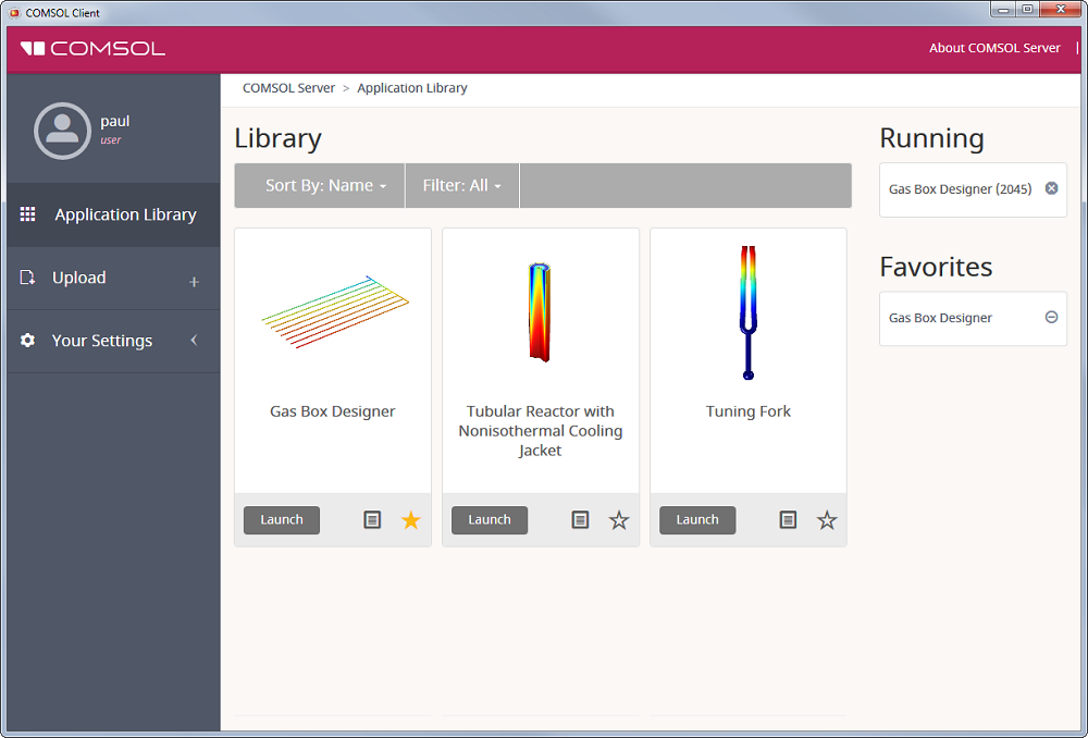 COMSOL 客户端中的 App 库。