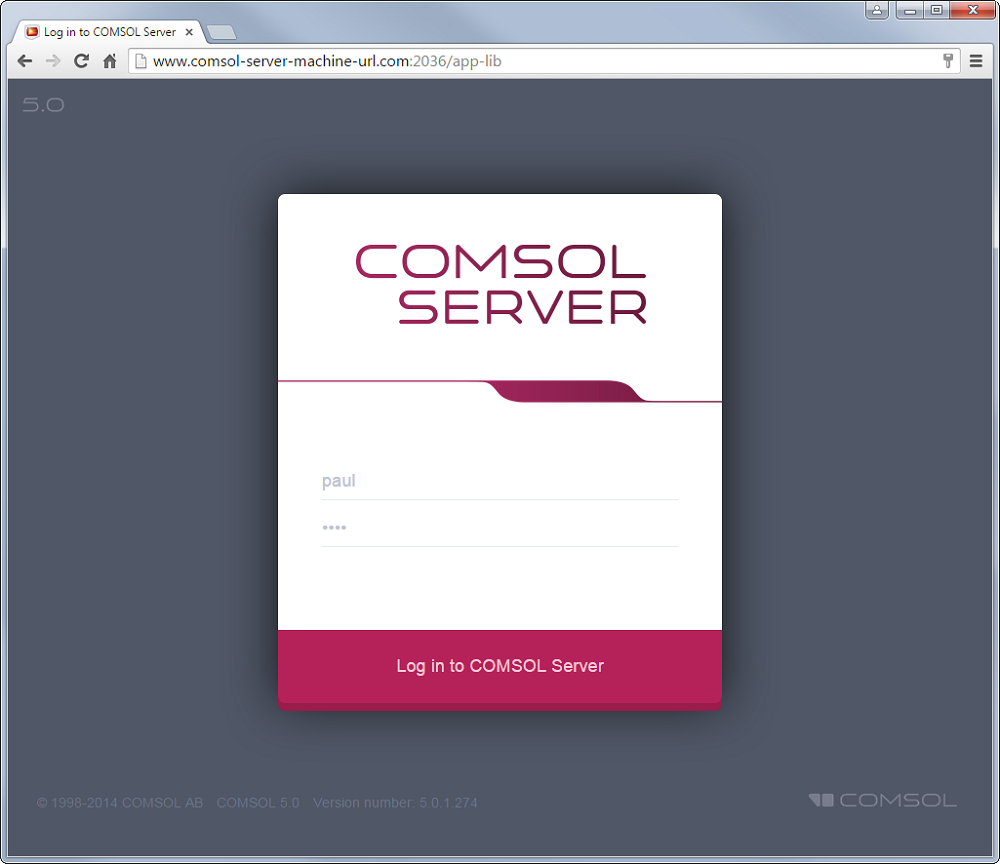 The COMSOL Server™ running in a web browser.