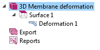 A screenshot showing how to access the 3D Membrane deformation option in COMSOL Multiphysics.